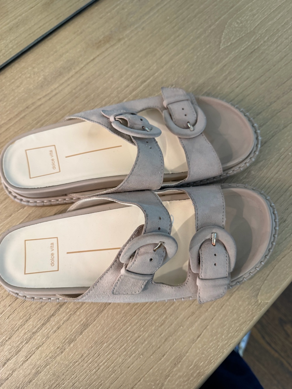 Dolce Vita Blush Suede Double Buckle Slide Sandals